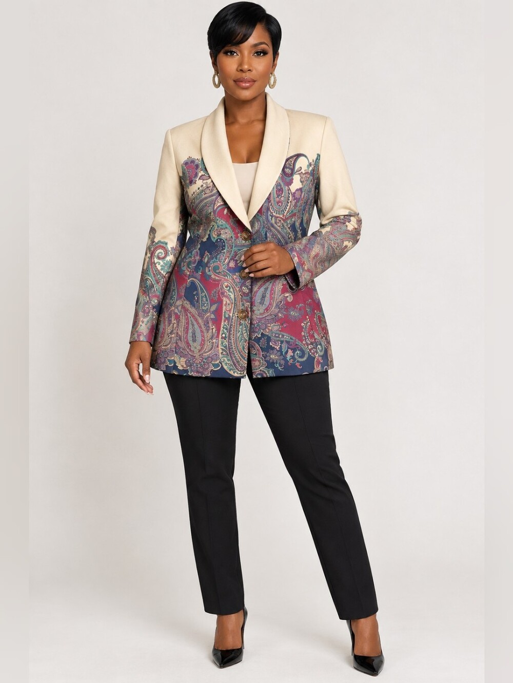 Susan Graver Paisley Blazer in Burgundy, Blue & Cream Size MP